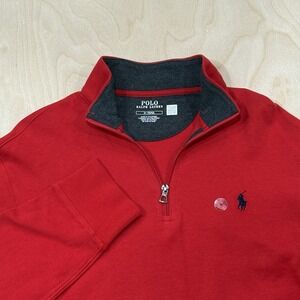 Polo Ralph Lauren Men's Luxury Jersey Quarter-Zip Pullover Red Size M NWT